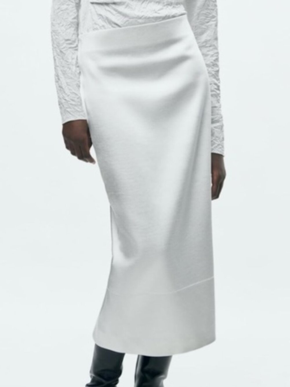 Zara | White Satin Pencil Skirt|  Heavy Weight Fabric | Sz-XL | STUNNING! | NWOT